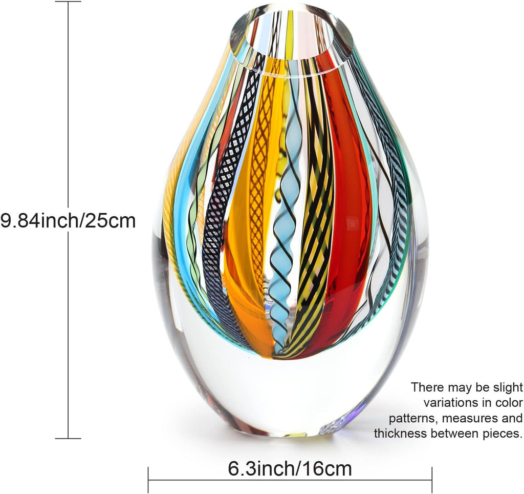 Murano Style Art Glass Drop Vase Hand Blown Colored Boho Effect Home Decor