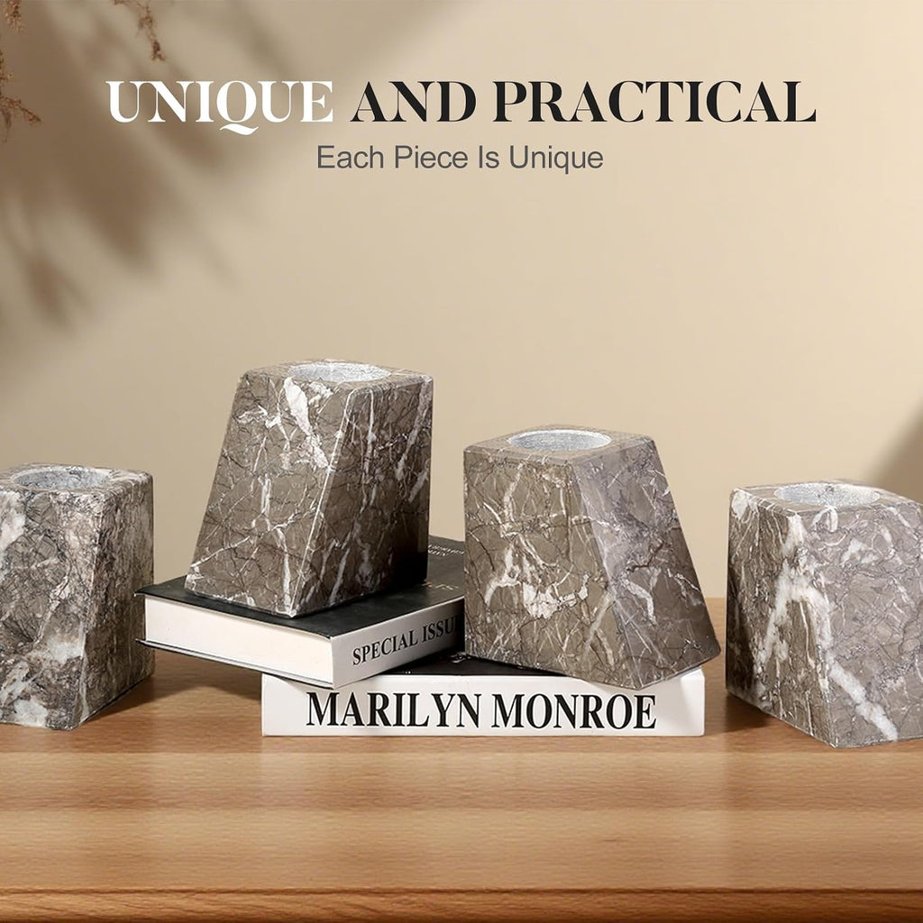 Marble Bookends Decorative, Natural Stone Book Stopper for Shelves, Unique Vase Book Ends Decoration (Gris Lido)