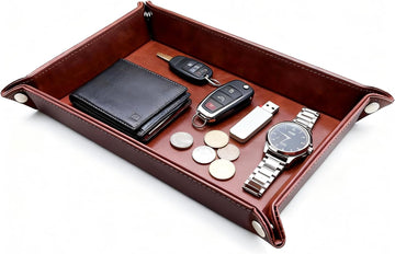 Leather Valet Tray Organizer, Catchall Tray, Desktop Storage for Keys, Coins, Wallet, Phone, Jewelry | Multi-Use