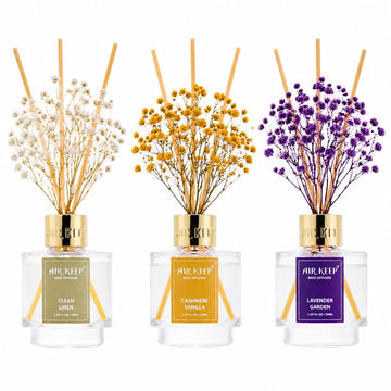 Reed Diffuser Set of 3, Clean Linen Cashmere Vanilla Lavender Garden Oil Reed Diffusers Living Room Office