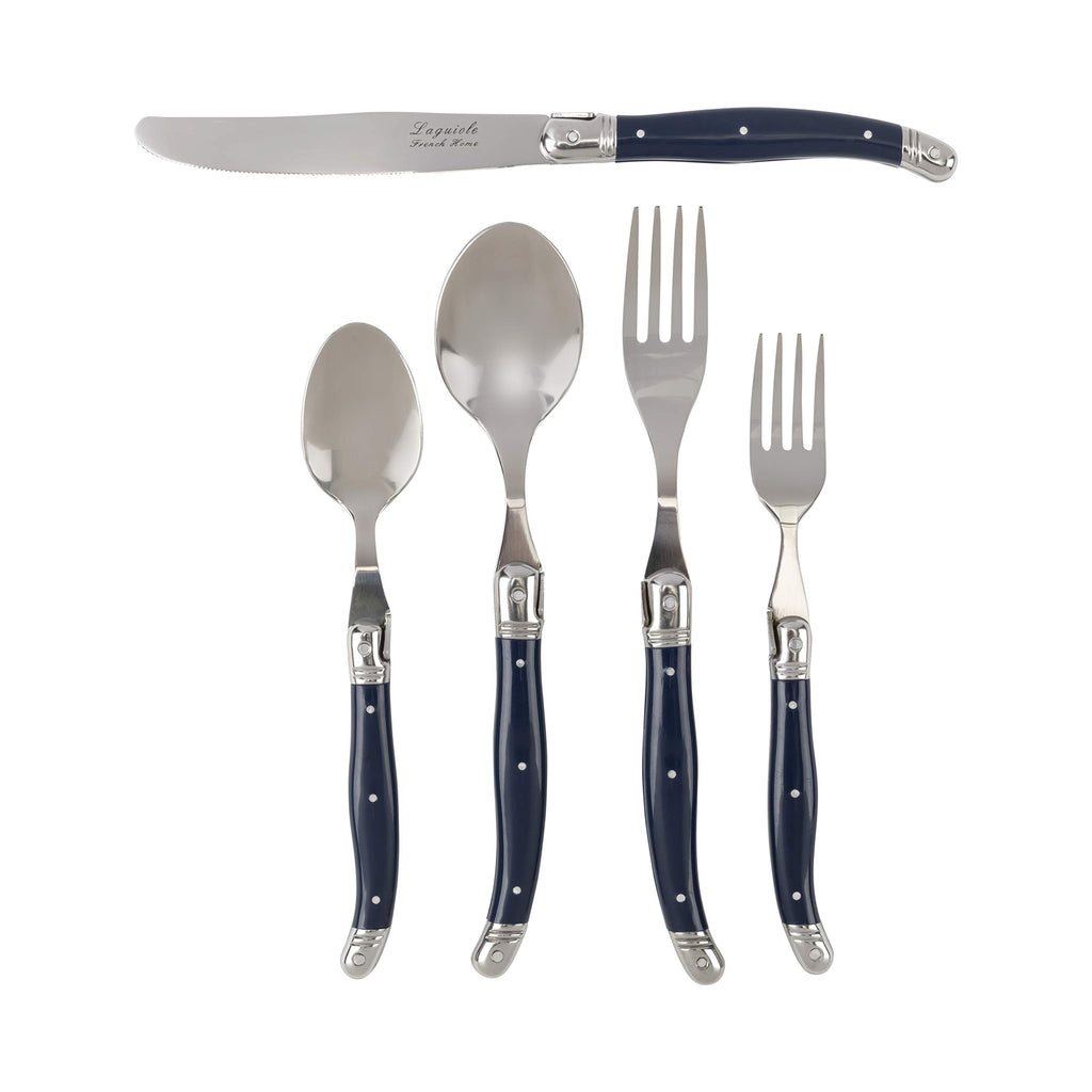 Laguiole 20 Piece Stainless Steel Flatware Set, Navy Blue