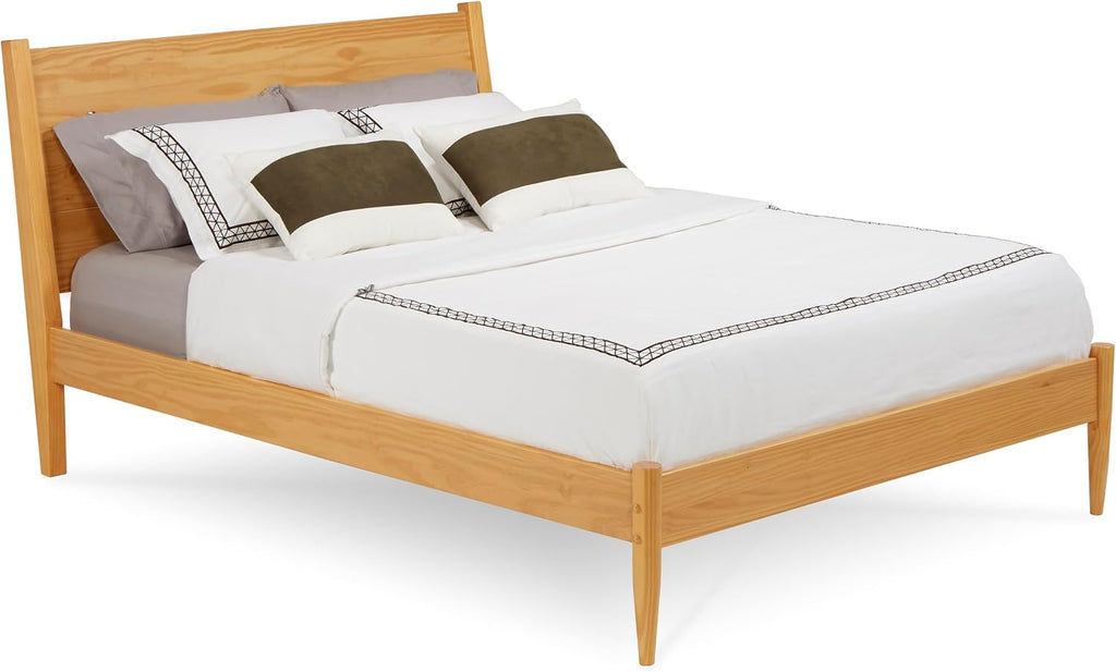 Mid Century Solid Wood Platform Bed Queen Size ‐ Scandinavian Oak Finish