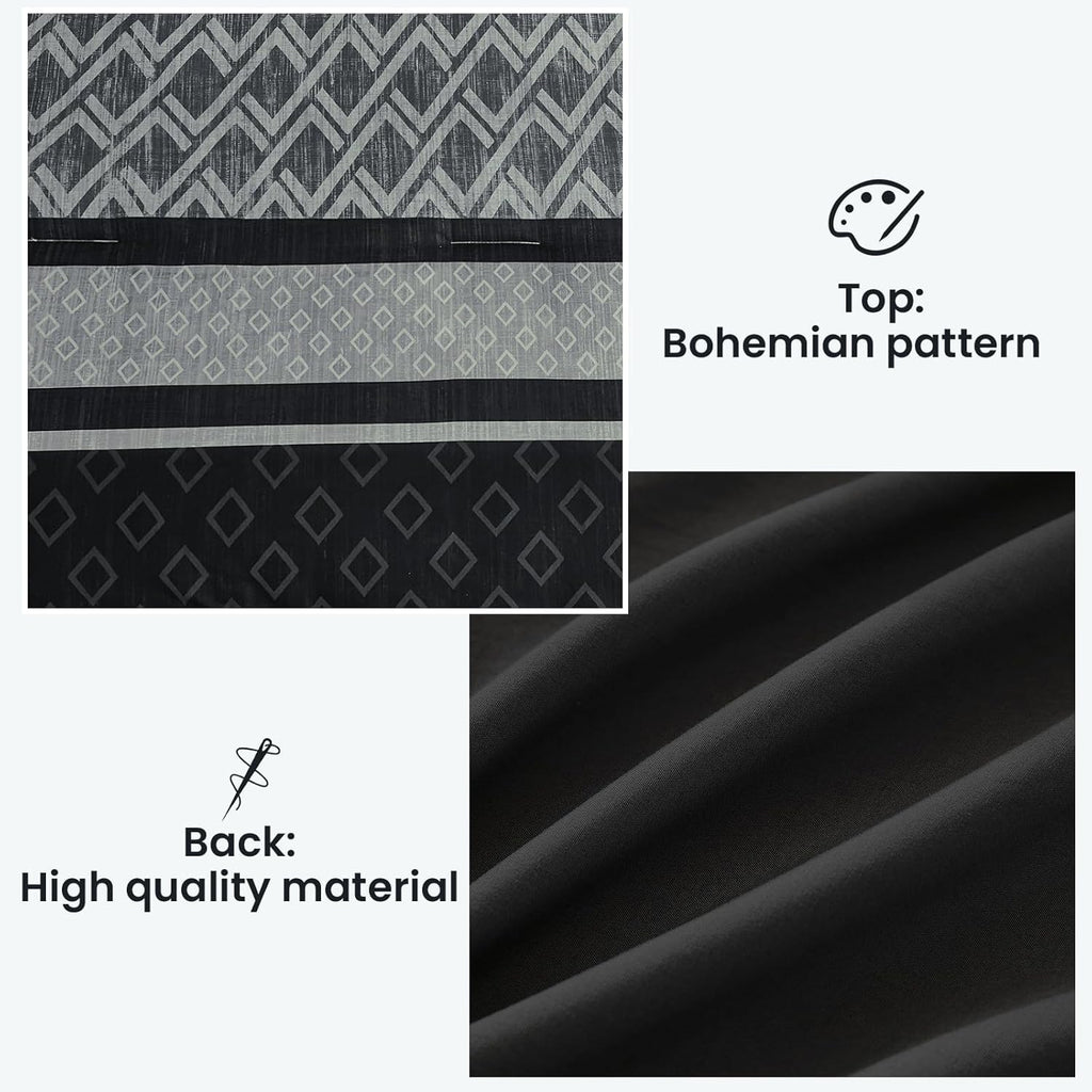 Cottolester Boho Comforter Set King,Black Gray Striped Bed in a Bag,Fall Plaid Comforter and Sheet Set,Soft Microfiber