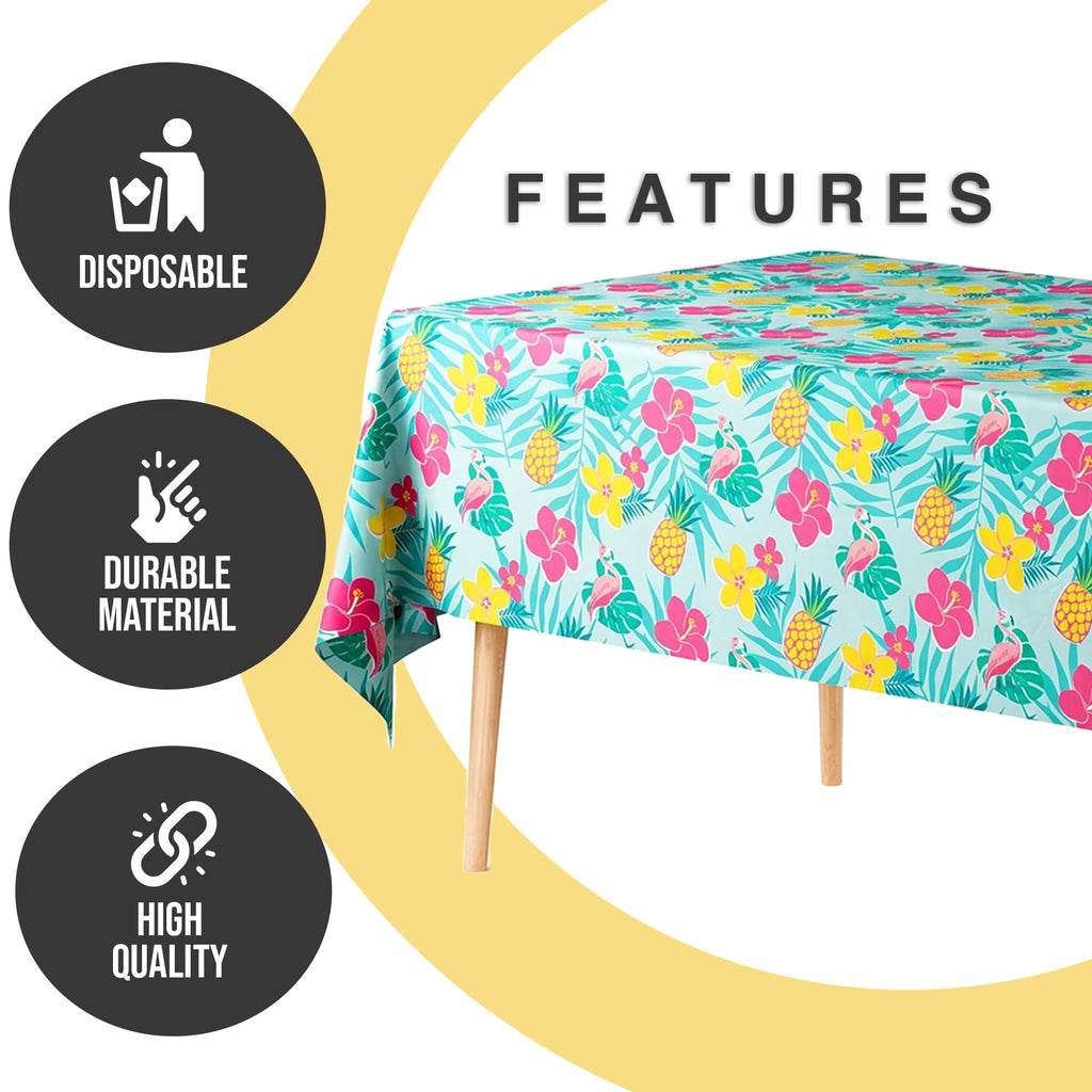 66% Thicker Summer Tablecloth 6 Pack - Luau Hawaiian Tropical Plastic Tablecloth Rectangle 54x108 Inch - Disposable