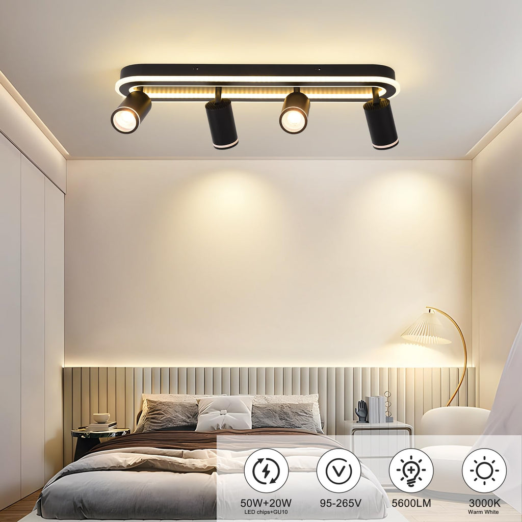 LED 4 Light Track Lighting Spotlight Kit, Modern Black Track Light Fixture