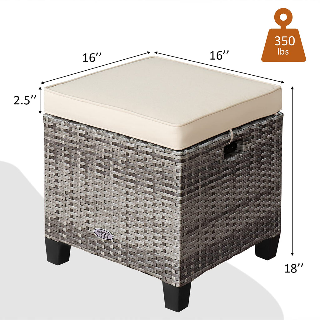 2-Piece Patio Rattan Ottomans - Outdoor Wicker Furniture w/ 2 Footrest Stools, Comfortable Cushions & Steel Metal