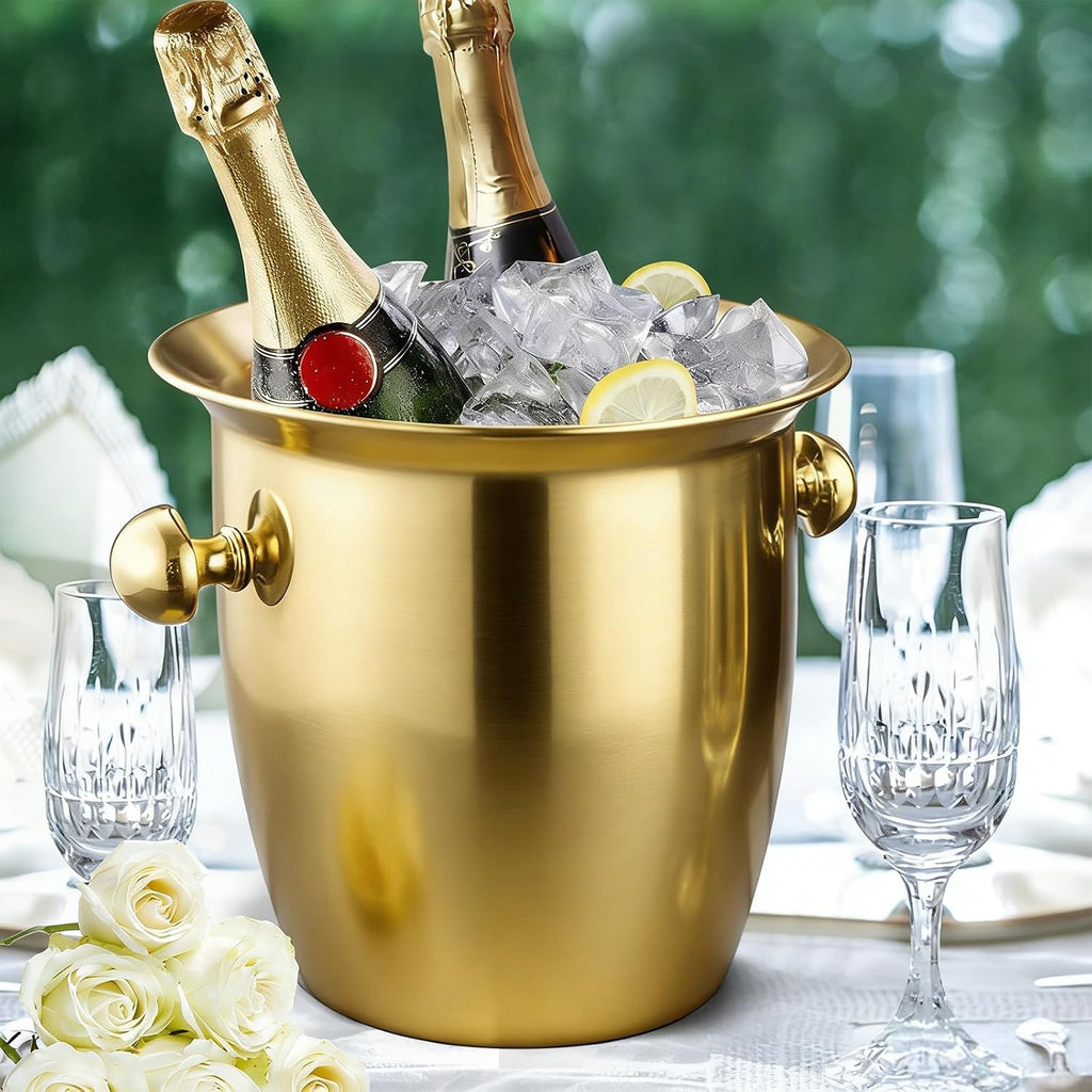 Ice Bucket, Large Ice Bucket for Parties, 5L Portable Stainless Steel Wine Buckets with Handle for Champagne, Beer