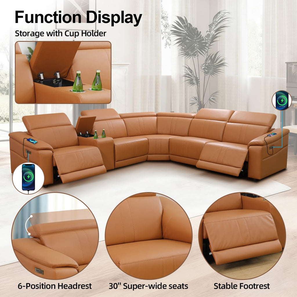 Power Recliner Sectional Sofa, Power Leather Corner Sectional Couch with Dual Recliners, 5-Seater L Shaped Couch