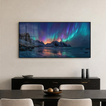 Large Northern Lights Wall Art, Crystal Porcelain, 24"x48"