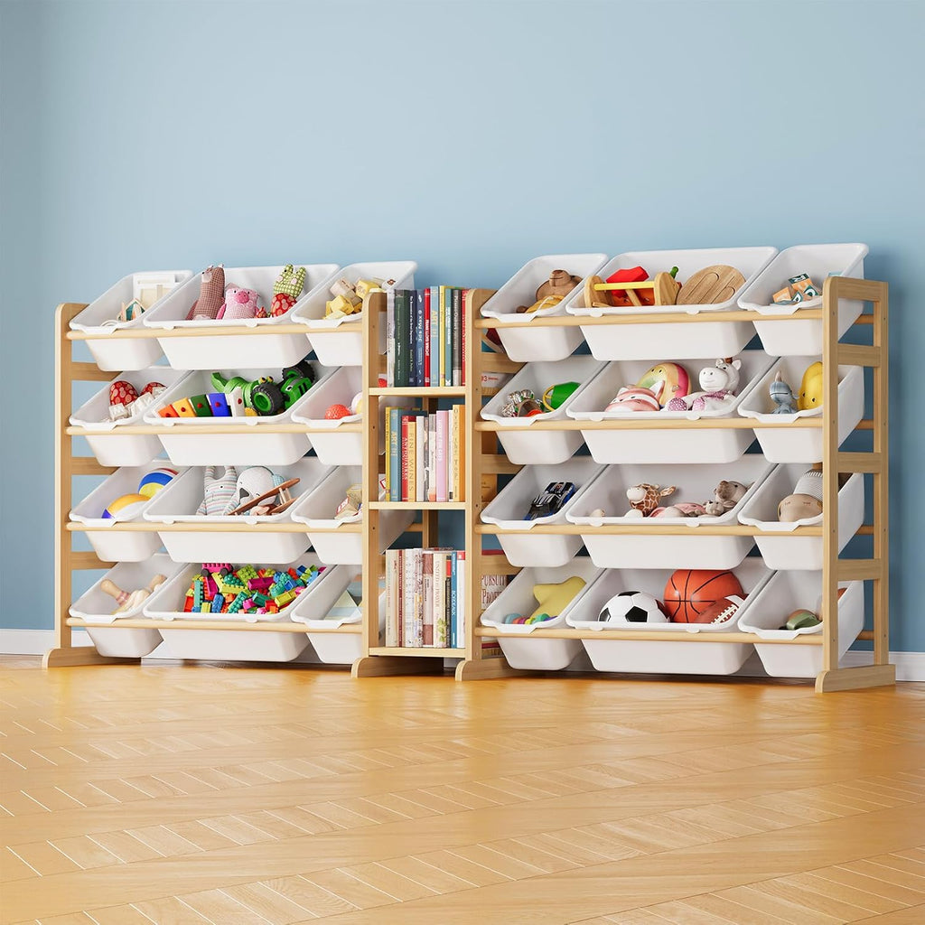 Large Toy Storage Organizer with 24 Bins and 3 Shelves, Toy Organizers Storage Bookshelf, Kids Bin Shelf Box Bookcase