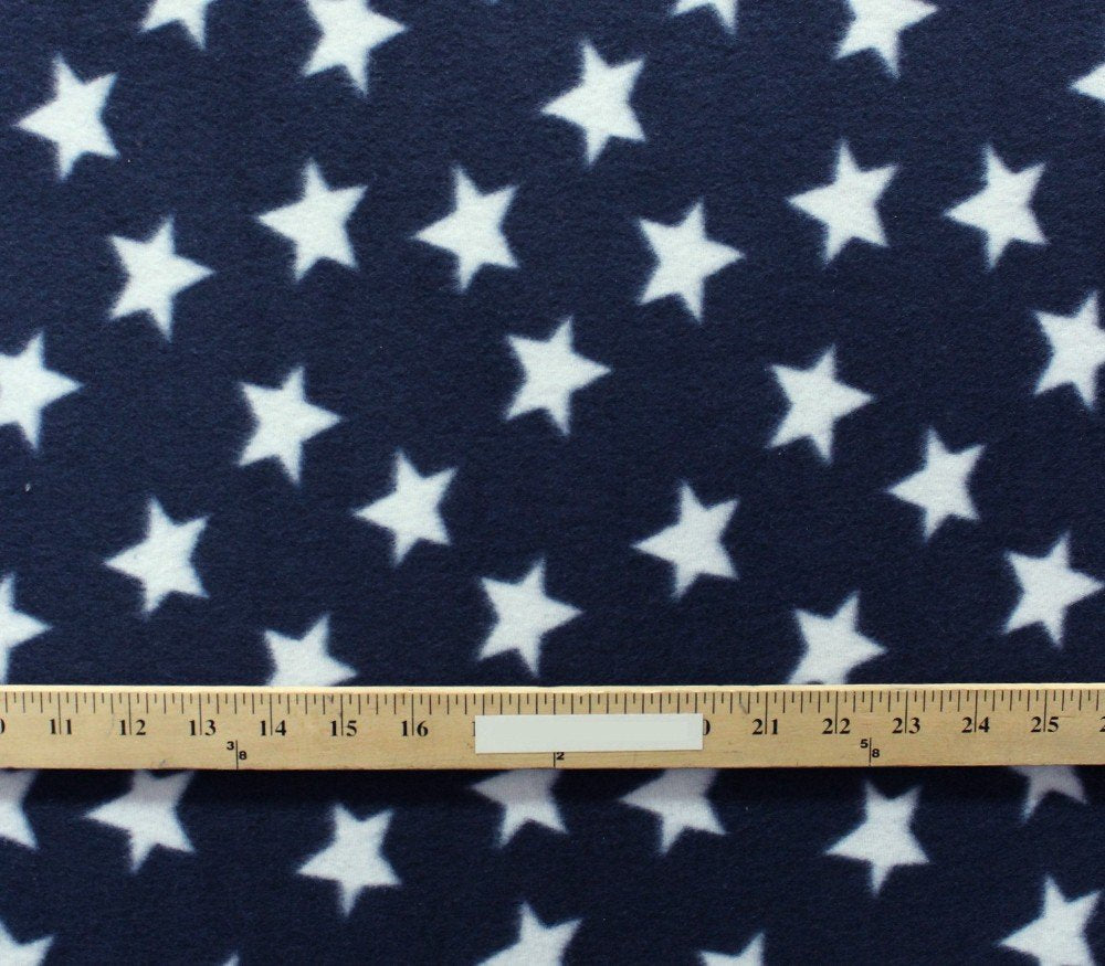 Fleece Fabric Printed Anti Pill White Stars Dark Navy Background Licensed