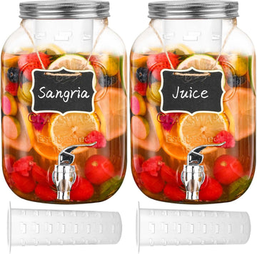 1 Gallon Glass Drink Dispensers for Parties,2 Pack Beverage Dispenser with Fruit Infuser,Laundry Detergent Dispenser