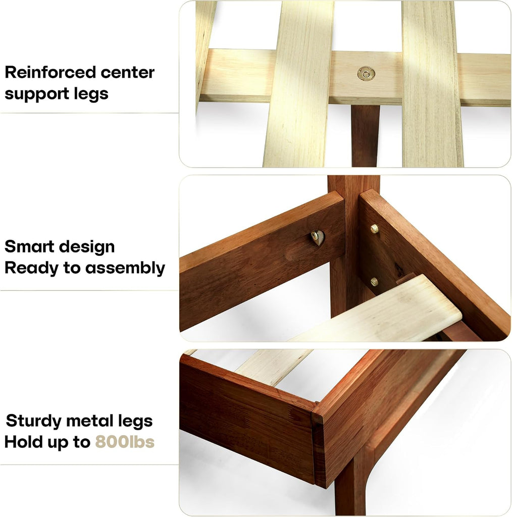 Elara Wood Bed Frame with CNC-Carved Headboard, King Size, Walnut