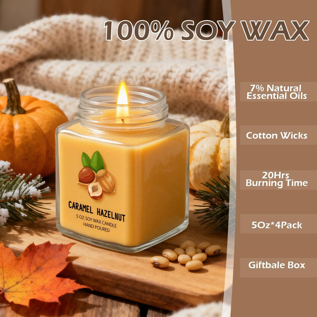 Fall Candles 4 Pack Scented Soy Candles for Women | Fall Gift Decor, Autumn Home Decor Scents - Apple Maple Syrup - Set of 4
