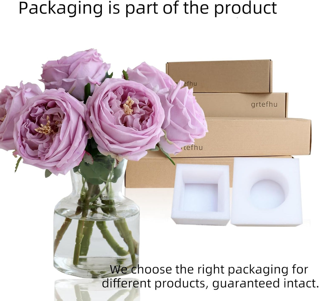 Purple Fake Peonies with Vase, Real Touch Peony Floral Arrangement Decor - Set of 6