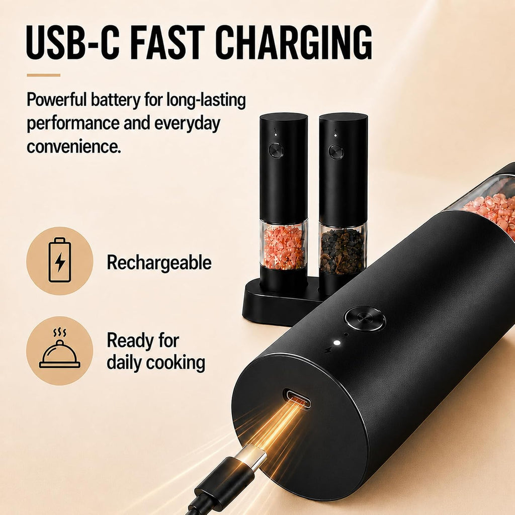 Automatic Electric Salt And Pepper Grinder Set Rechargeable Pepper Shakers - Set of 2