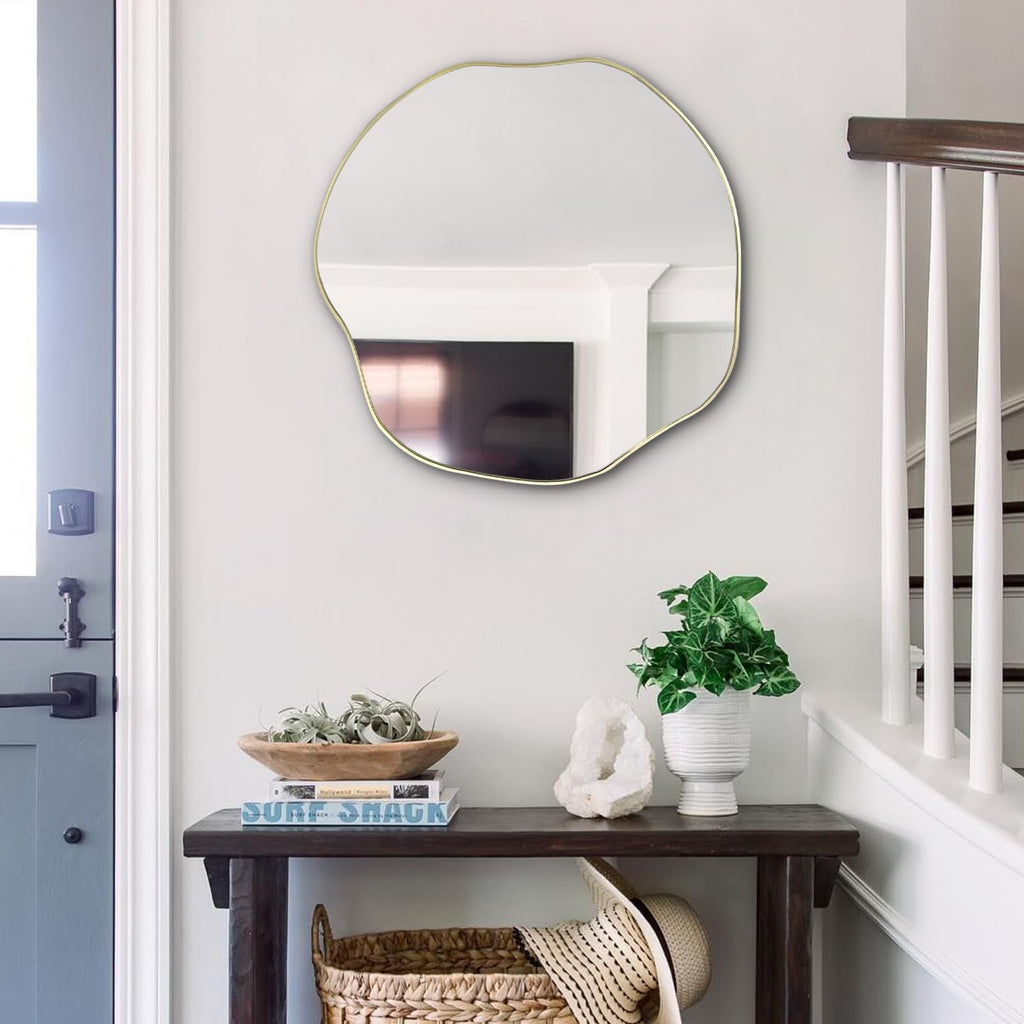 25" Irregular Round Wall Mirrors, Scalloped Frameless Mirror