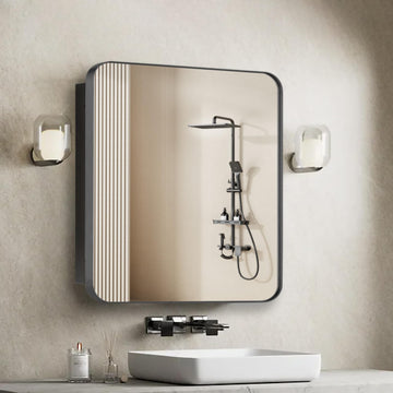 20" x 20" Bathroom Medicine Cabinet, Recessed or Surface Mount Square Mirror Cabinet with Stainless Steel
