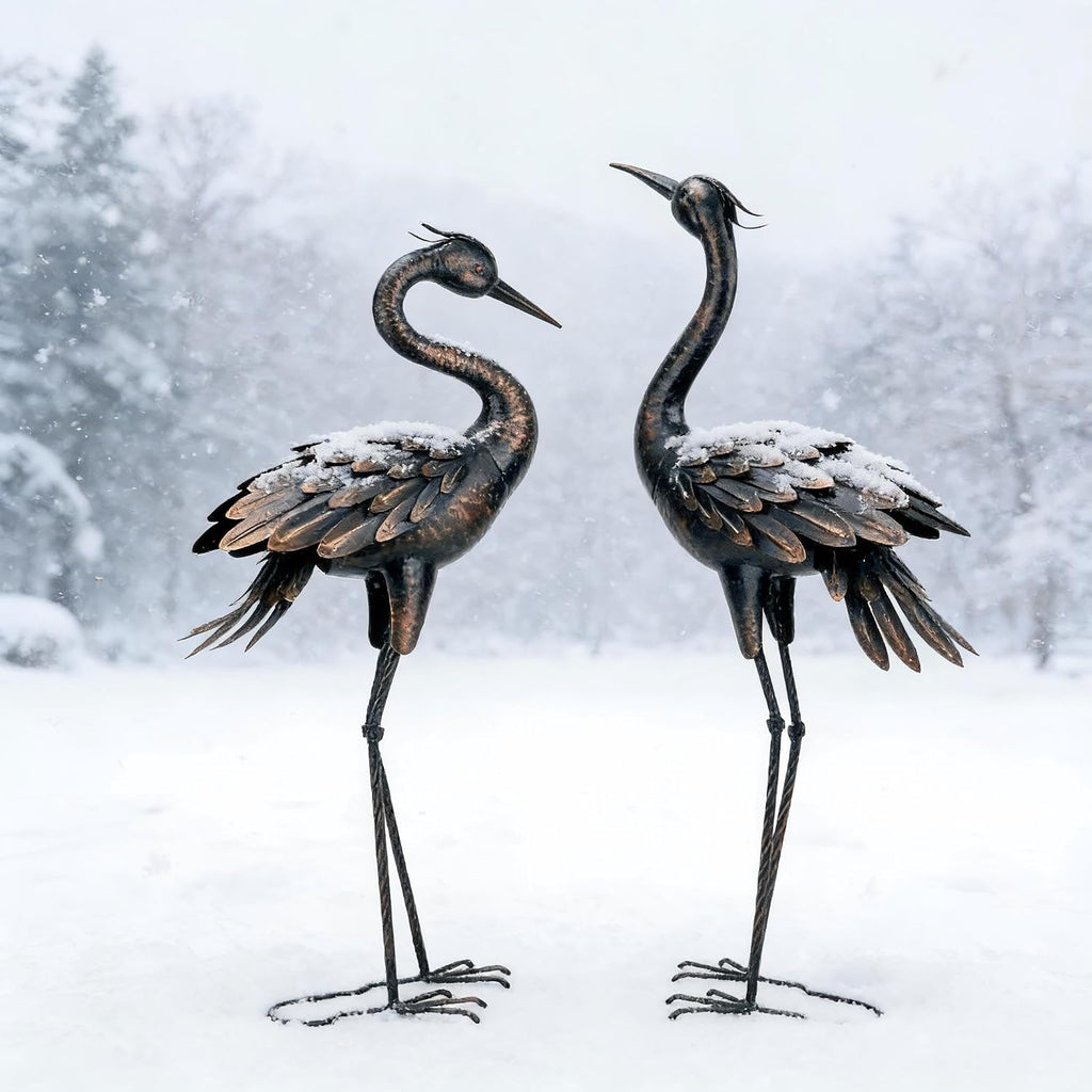 Metal Crane Garden Statue, Garden Sculptures & Statues, Bronze Crane Ornaments Yard Art for Backyard Patio Lawn
