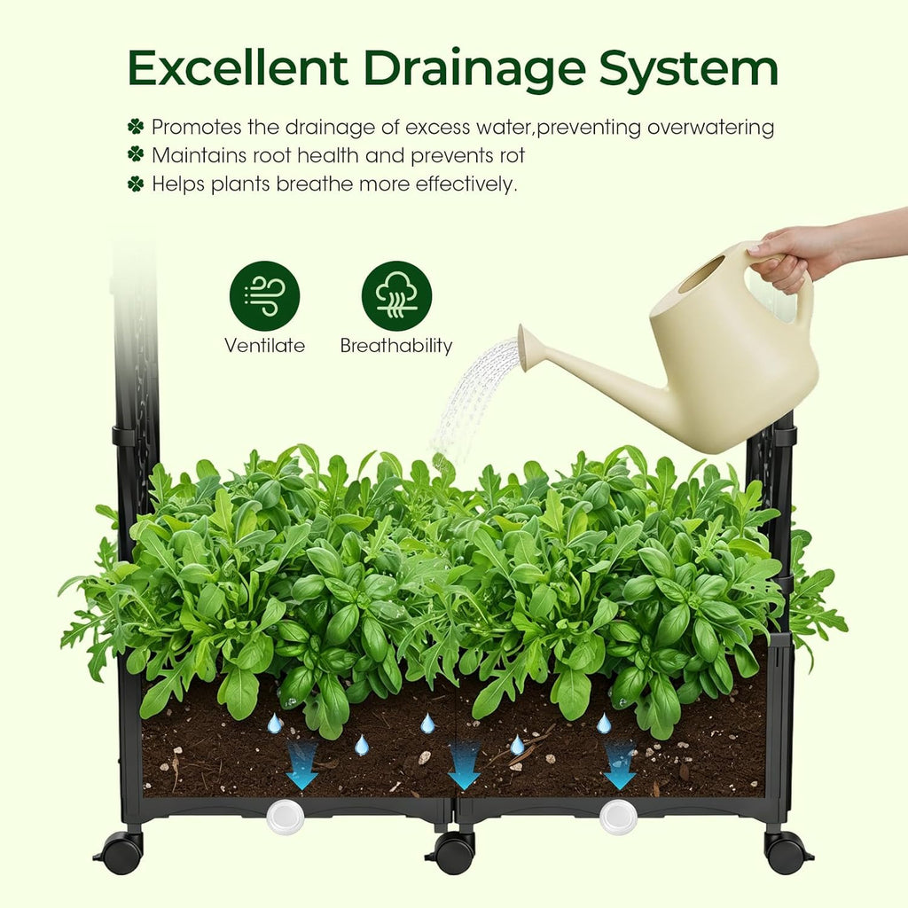 71"x16"x32" Planter Box with Trellis, 3-in-1 Self-Watering Planter Box with Wheels ,Raised Garden Bed with Trellis