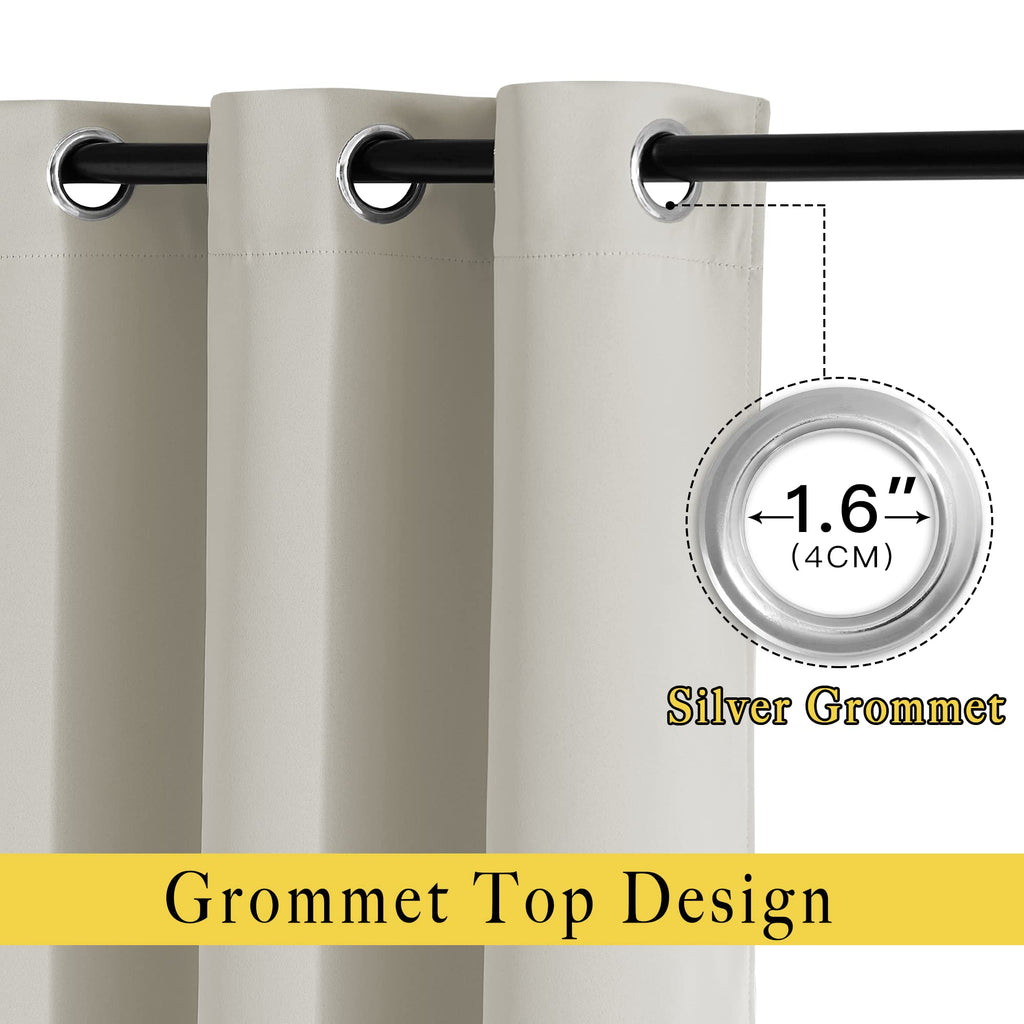 Room Darkening Natural Curtains & Drapes - Thermal Insulated Solid Grommet Sound Reducing Privacy Window Treatments