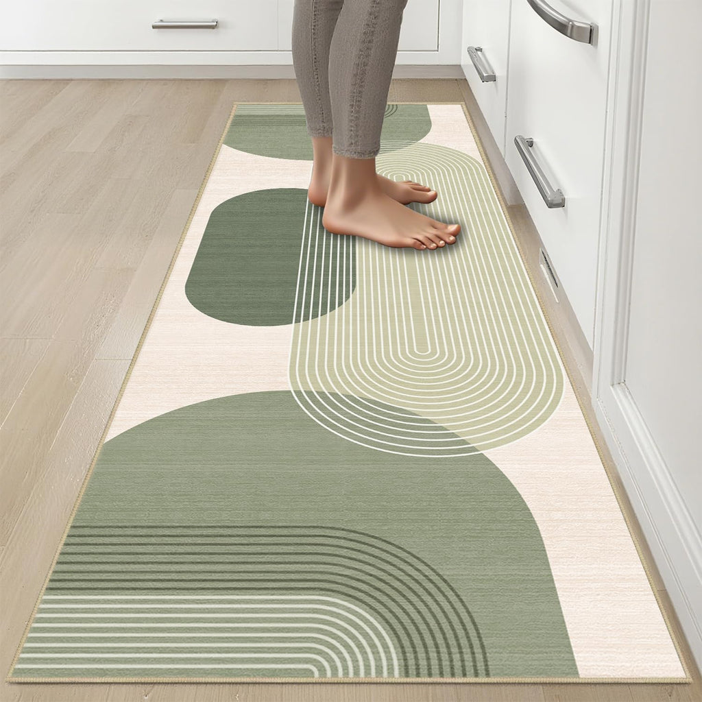 Boho Runner Rug Kitchen Bedroom, Green