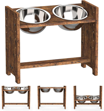 Elevated Dog Bowls, Adjustable Bowl Stand Large/XLarge, Rustic Brown