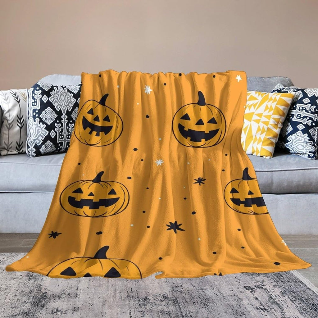 Mystical Dripping Candle Crescent Moon Halloween Fleece Throw Blanket, Warm Witchy Decor Throw Holiday Gathering