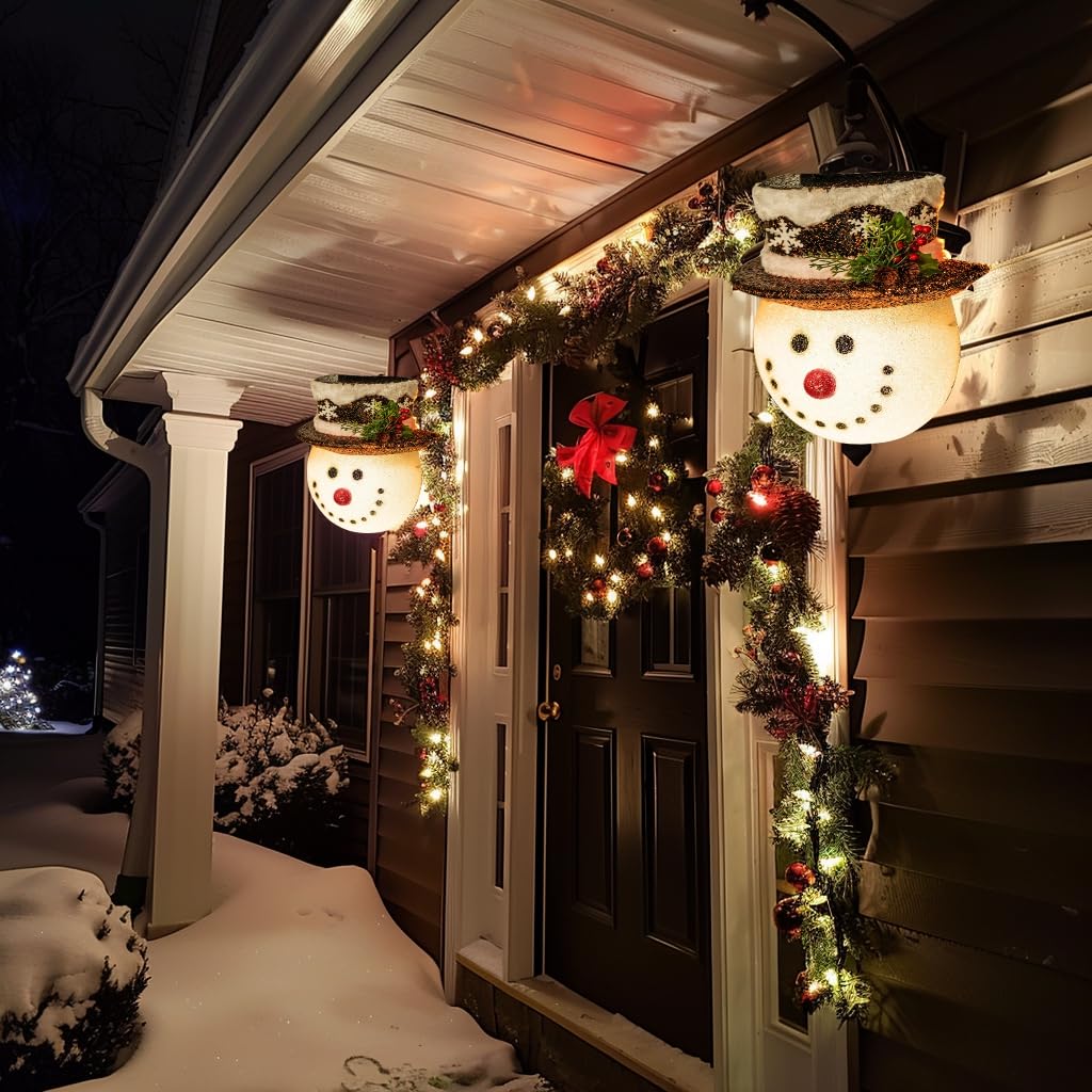 2 Pack Snowman Christmas Porch Light Covers 12 Inch, Christmas Outdoor Decorations Holiday Light Covers for Porch