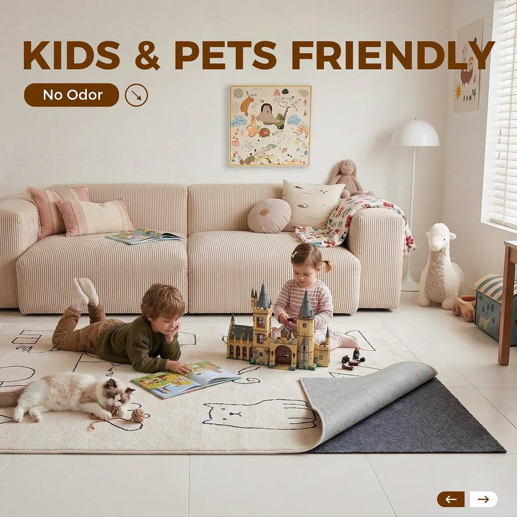 Rug Pad 5 x 7 Ft Non-Slip, Felt and Natural Rubber Backing, 1/4" Thick, Cushioned Gripper Pads, Keep Rugs in Place - Set of 35