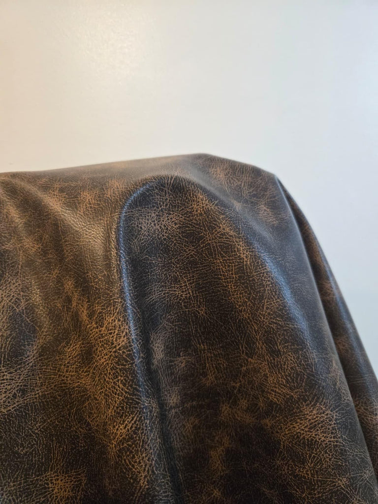 Brown Vintage Distressed Antiqued Faux Leather Fabric PU Peta Approved Vegan Leather by the Yard Synthetic Pleather