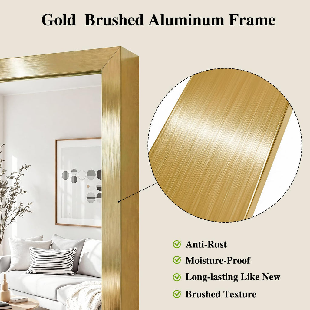 Gold Mirrors for Wall, 30x60 Inch Bathroom Mirror, Rectangular Wall Mirror Bedroom Bathroom, Hangs Horizontally or