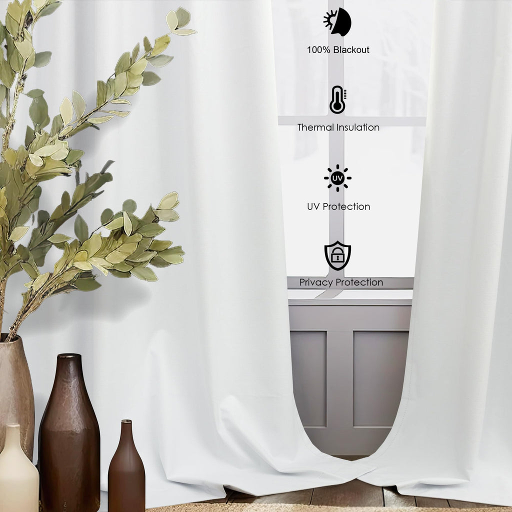Elegant 100% Blackout White Curtains 144 Inch Long Extra Wide Large 12ft Length Lightweight Linen Textured Thermal