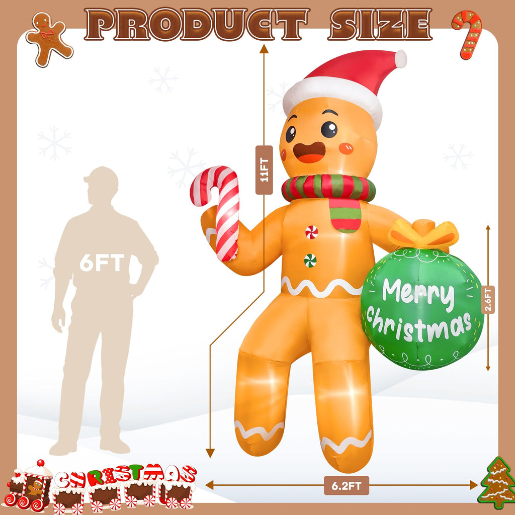 11FT Christmas Inflatable Outdoor Decoration, Climbing Gingerbread Inflatable Blow up Yard Decorations with LED