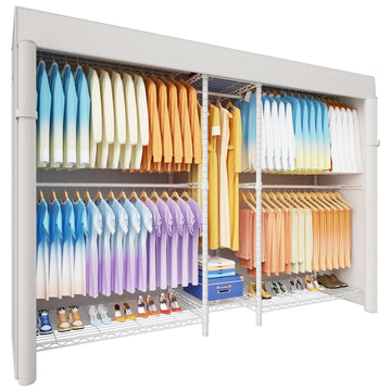 E12C Max Heavy Duty Closet Organizer System, Freestanding Clothing Rack, Adjustable Garment Rack 83" W x 16" D x 76.5"