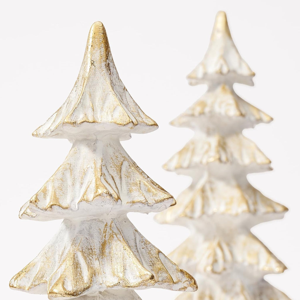 White and Gold Christmas Tree Figurines, Tabletop Decor