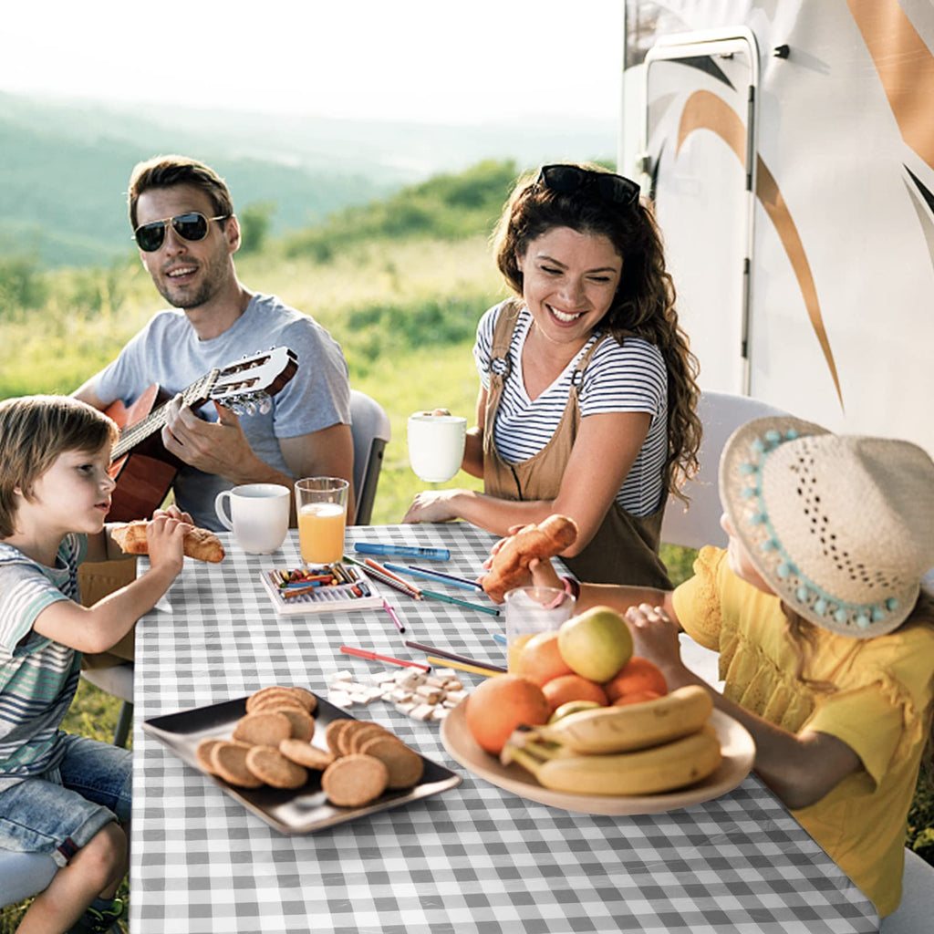 Picnic Table Cover with Bench Covers Fitted Table Clothes for 8 Foot Rectangle Tables Vinyl Flannel Backing with