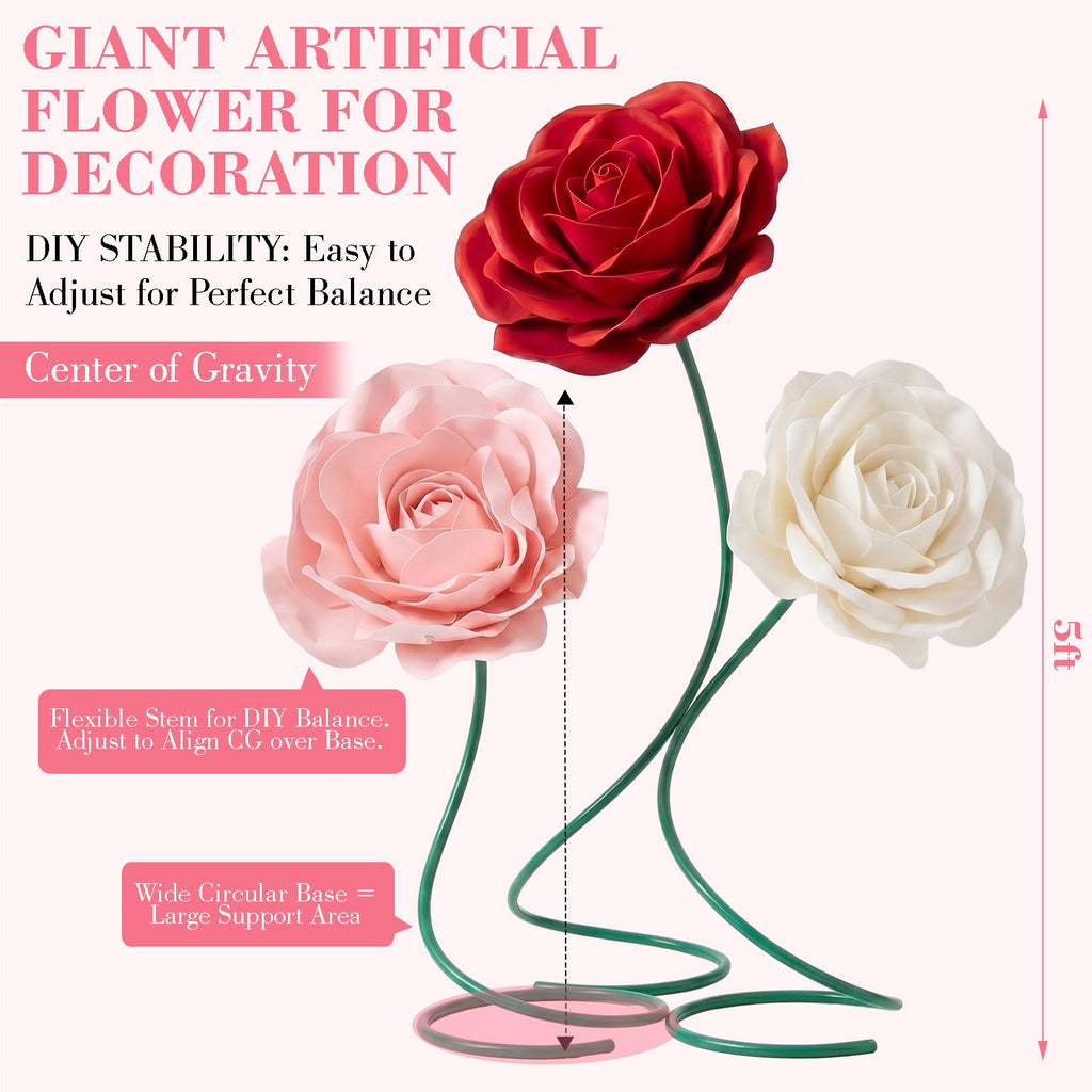3 Pcs 5ft Large Rose Flowers Multicolor Giant Artificial Rose