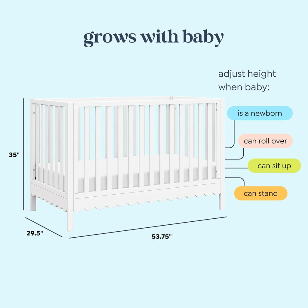Sammy Scallop 4-in-1 Convertible Baby Crib, White | GREENGUARD Gold Certified, Converts to Toddler Bed & Daybed &