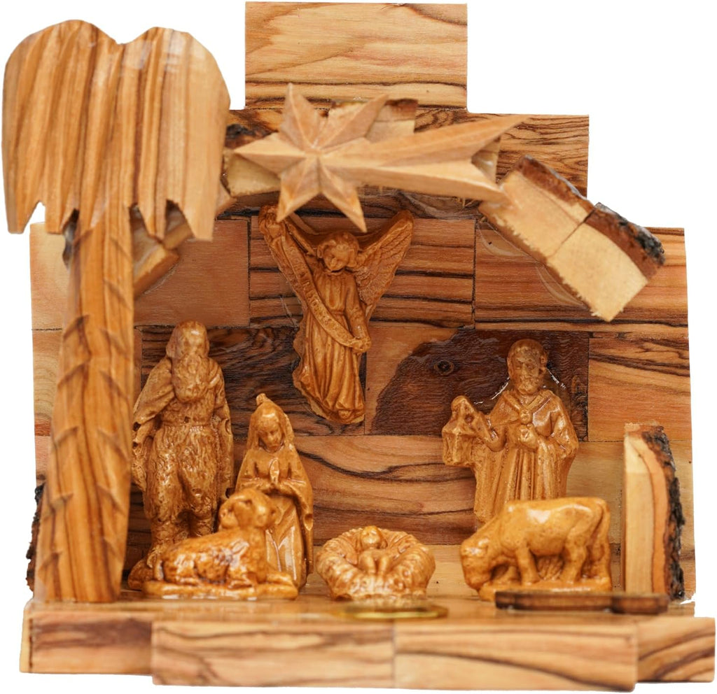 Nativity Set with Bark Roof