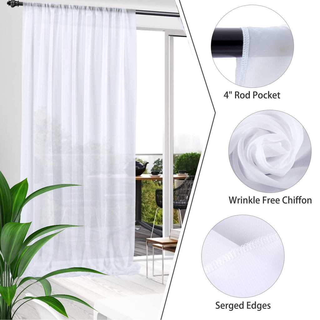 10ft x 10ft White Chiffon Backdrop Curtains, Wrinkle-Free Sheer Chiffon Fabric Photo Curtain Drapes for Wedding