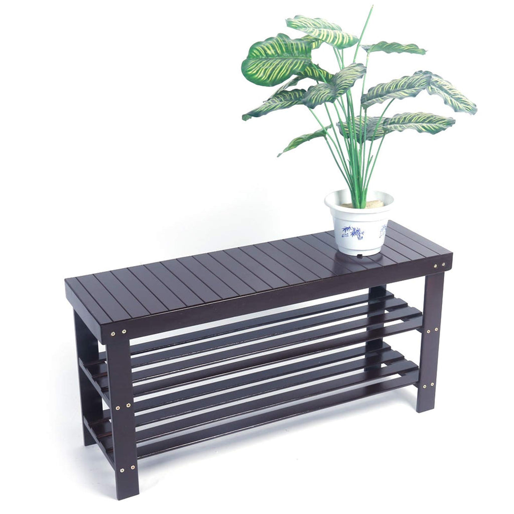 Sturdy Shoe Rack Bench, 3-Tier Bamboo Shoe Organizer Storage Shelf, Holds Up to 550 Lbs, Ideal Bathroom Living
