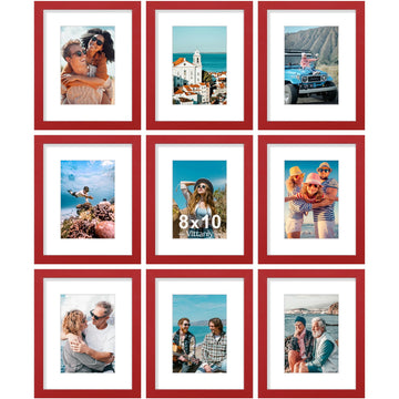 8x10 Picture Frames Set of 9 for Wall or Tabletop Display, Red