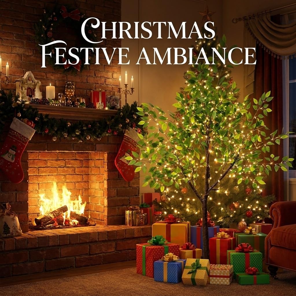 6FT Artificial Ficus Silk Tree with 400 LED Fairy Lights Indoor