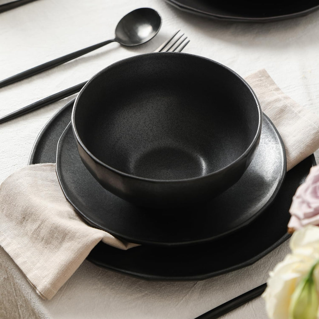 Lain Rio 12-Piece Dinnerware Set Stoneware, Black