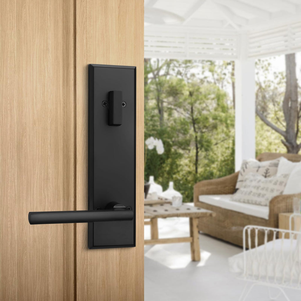 Black Front Door Handle - Entry Door Lever and Deadbolt Set, Matte Black Exterior Door Lock Set, Modern Square Front