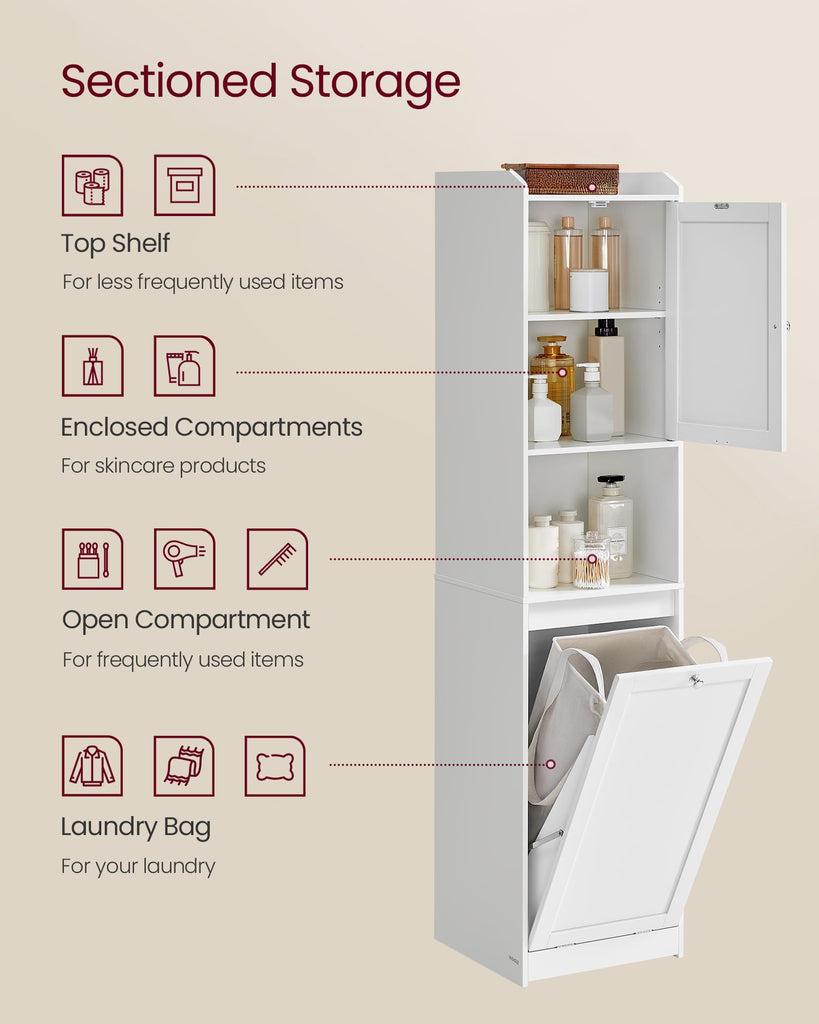 Tall Storage Cabinet, with Removable Laundry Basket, Cloud White