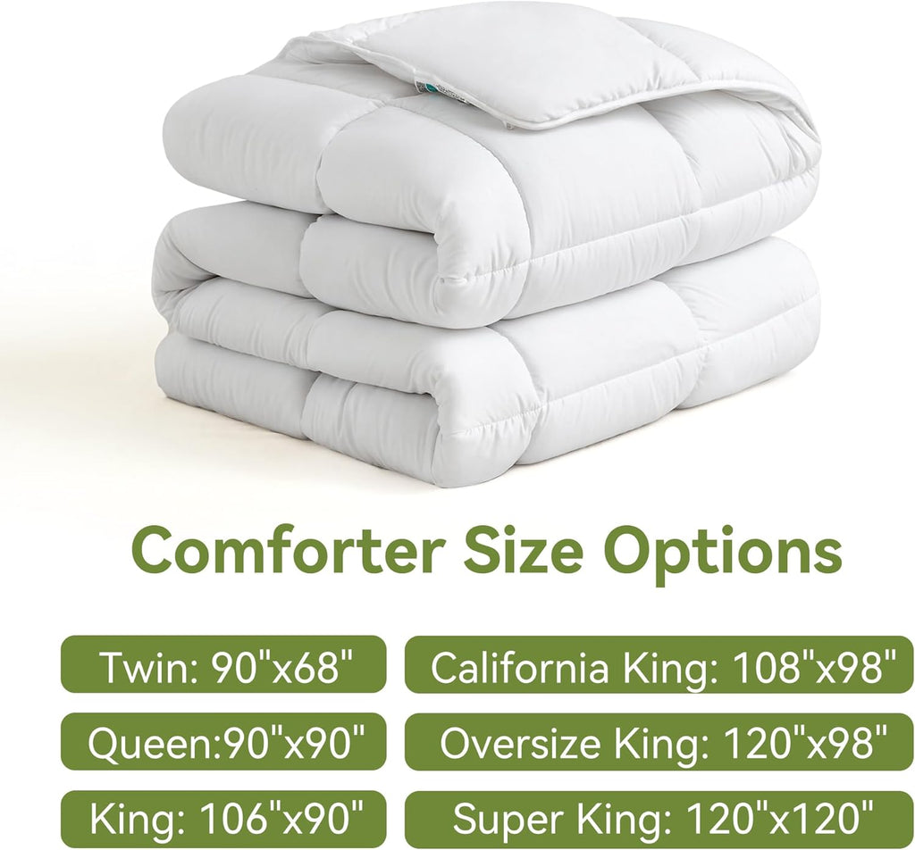 Down Alternative Oversized King Comforter, 120x98Inches, Polyester, White, All Season, Box Stitching