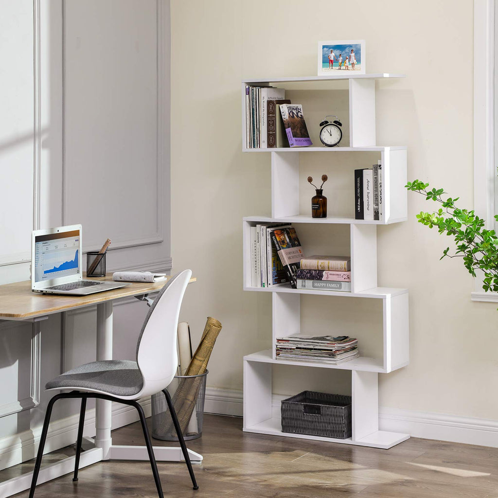 Wooden Bookcase, Display Shelf and Room Divider, Freestanding Decorative Storage Shelving, 5-Tier Bookshelf, White