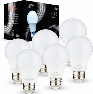 6 Pack A19 LED Light Bulb, 60W Equivalent, 5000K Bright White, 800 Lumens, Efficient 9 Watt Replacement Bulbs with